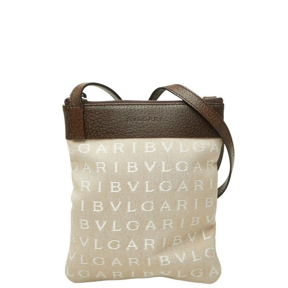 Bvlgari Logo Mania Canvas Leather Shoulder Bag